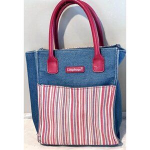 Longaberger Homestead Bag Tote Purse Denim Striped Handles Church Bible Man Bag